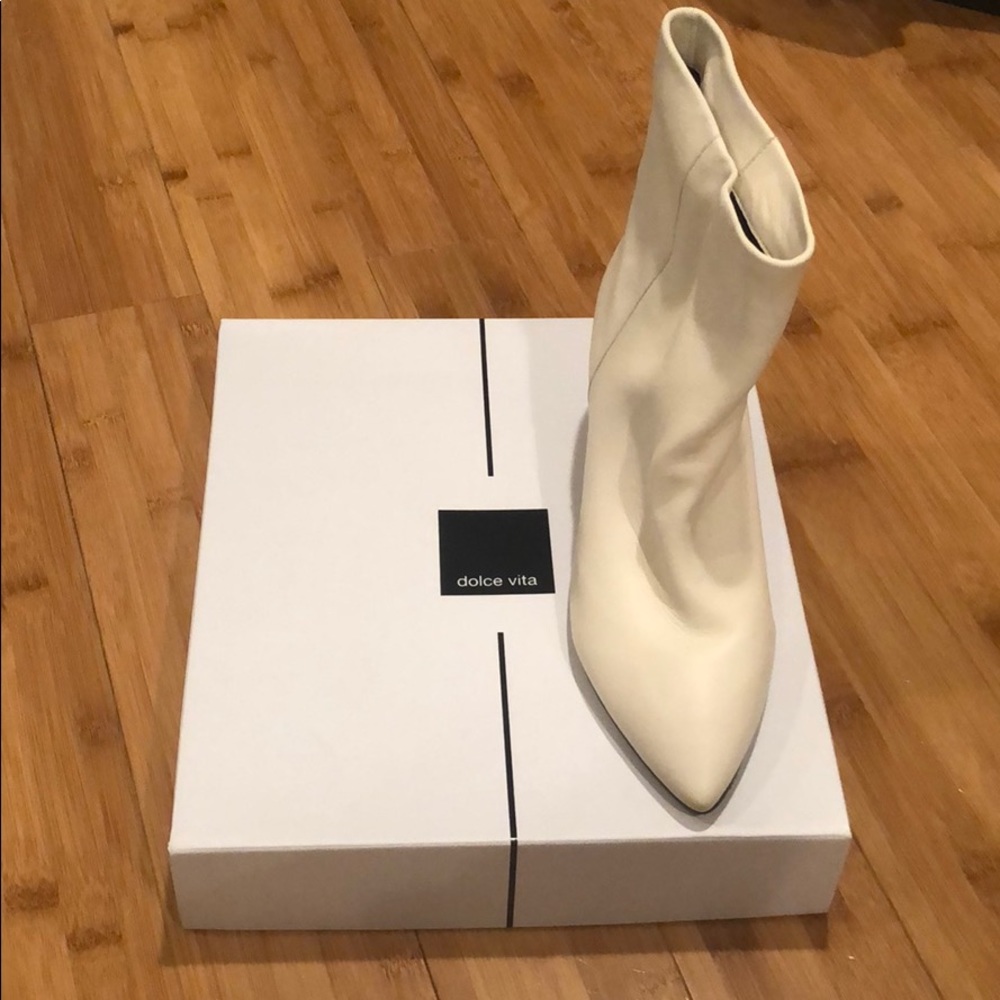 White Retro Leather Ankle Bootie